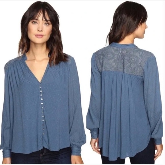 Free People Canyon Rose Button Down Top Blue Size L/G - Picture 6 of 14